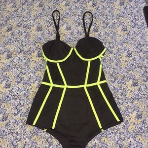 Karmaloop Black and Lime Green Body Suit